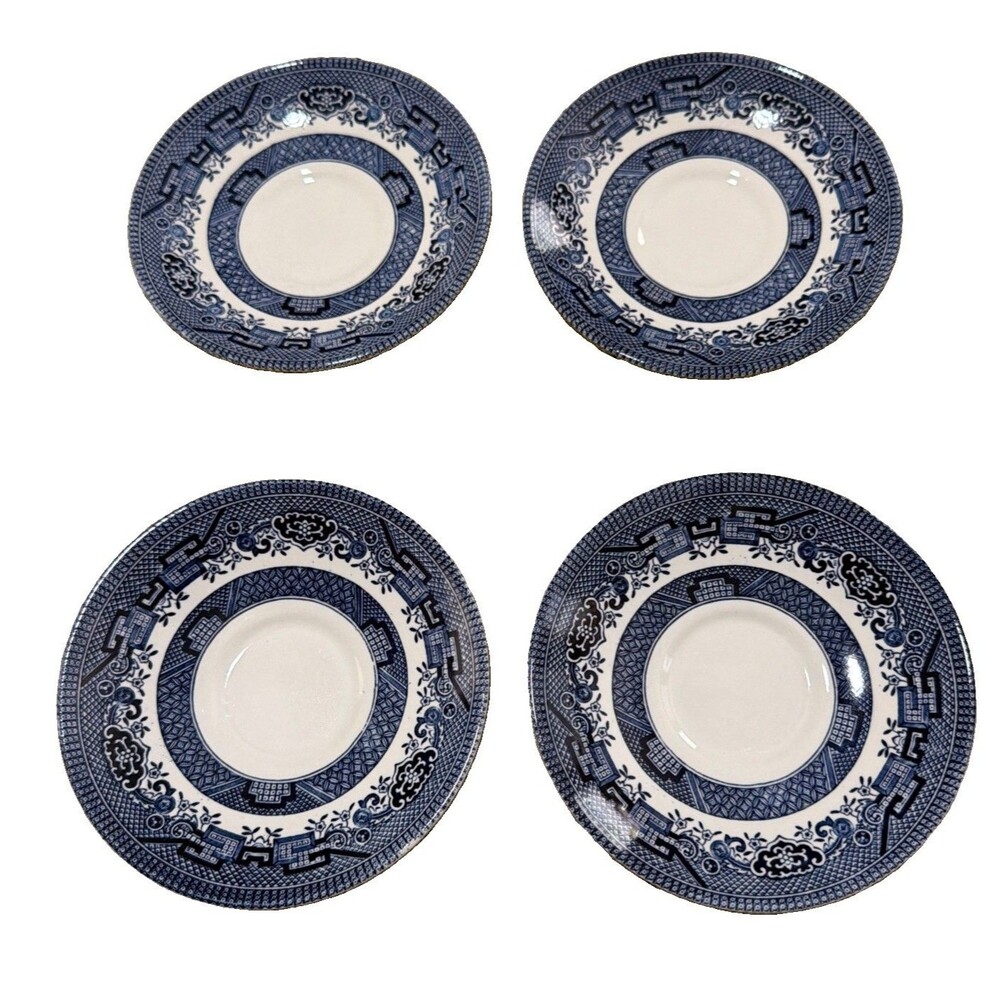 Vintage Churchill Blue Willow Saucers 5.5” Staffordshire England Set Of 4